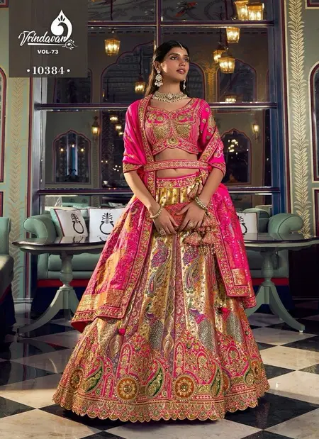 Gold Multicolour Vrindavan Vol 73 By Royal Banarasi Premium Silk Lehenga Choli 10384